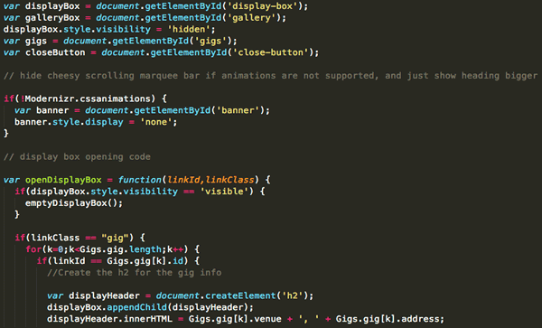 A sample of JavaScript code